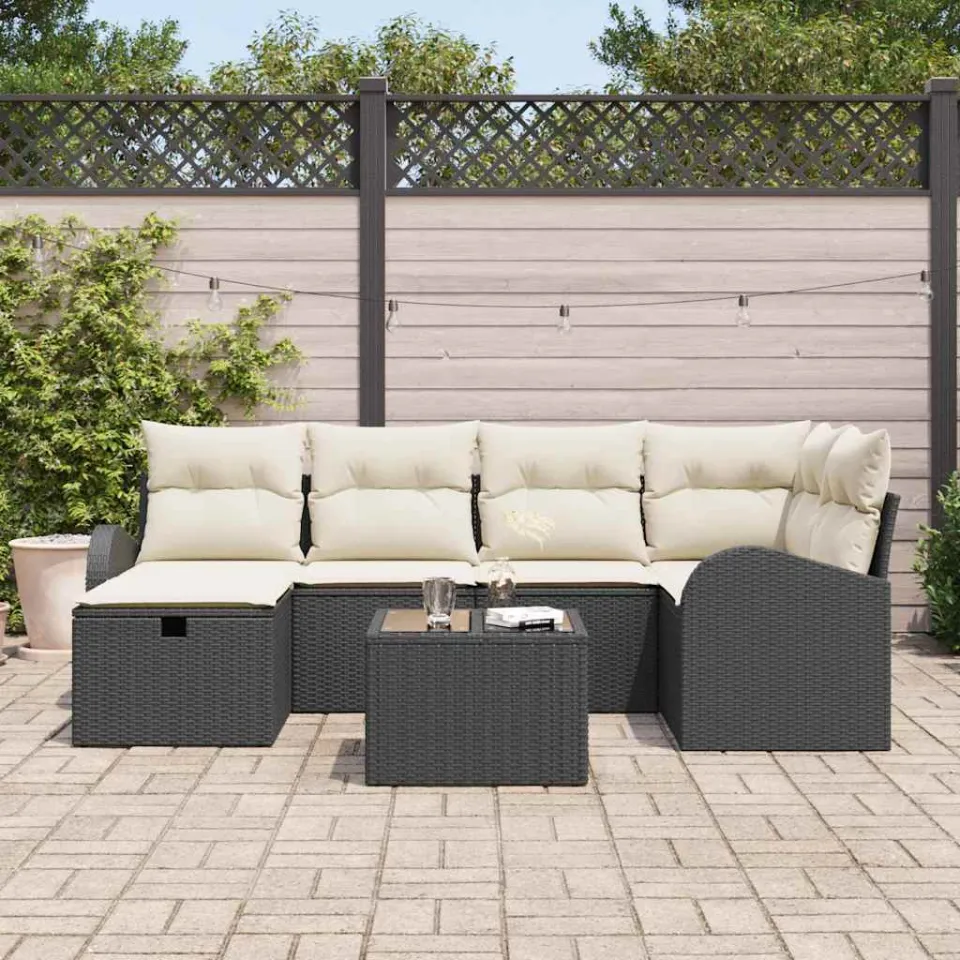 vidaXL Tuin Sofa Set 7 st Zwart poly rattan, foto 3