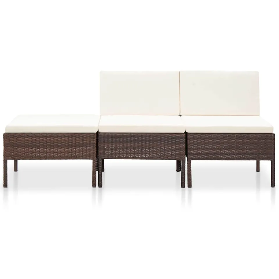 vidaXL 3-delige Loungeset met kussens poly rattan bruin, foto 2