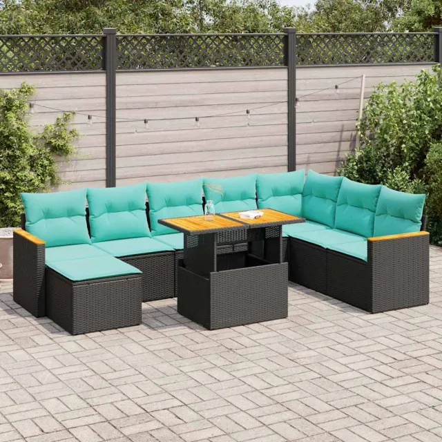 vidaXL 9-delige Loungeset met kussens poly rattan zwart, foto 2