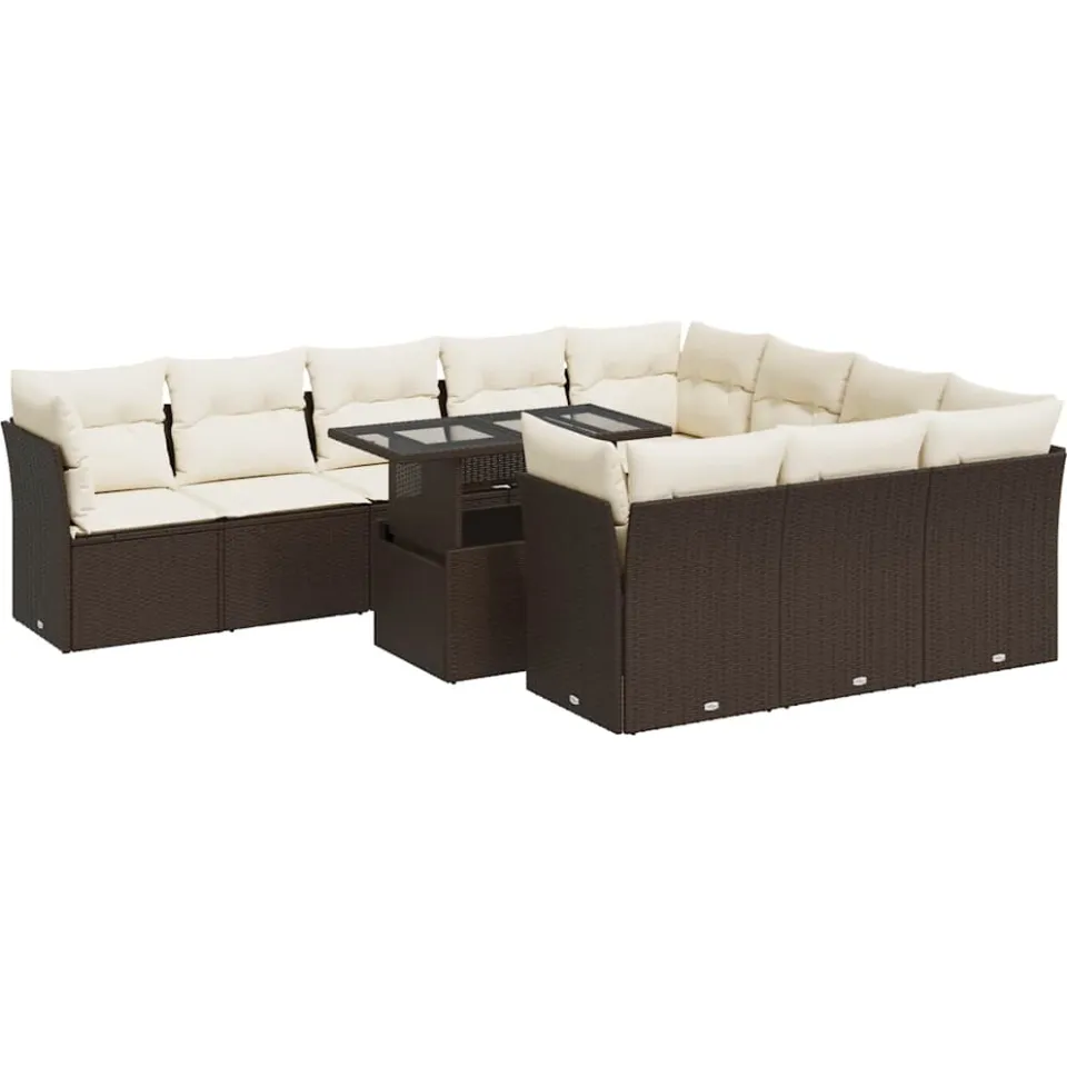 vidaXL 11-delige Loungeset met kussens poly rattan bruin