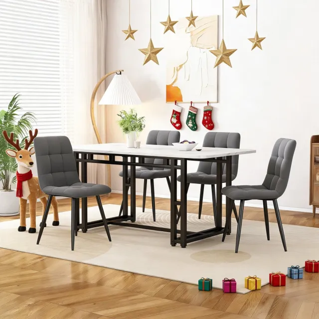 MODFU Eettafel Lichtgewicht Luxe 120x70 cm | Moderne MDF tafel met zwarte metalen poten, eetkamer Wit+Zwart