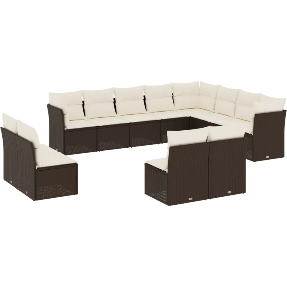 vidaXL 12-delige Loungeset met kussens poly rattan bruin, foto 3