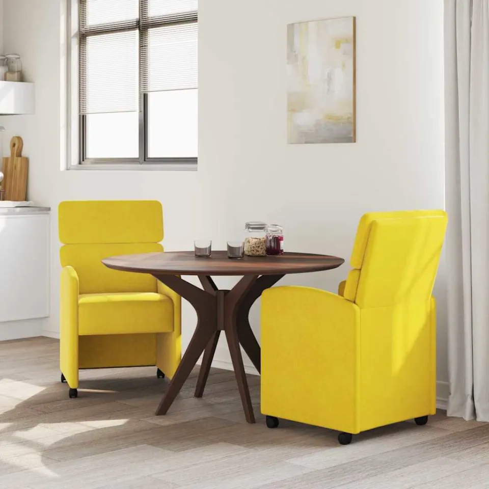vidaXL Eetkamerstoelen met Wieltjes 2 st Fluweel Geel 58 x 65 x 98 cm, foto 3