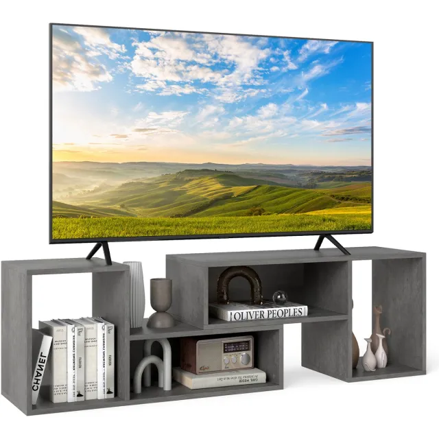 Costway Tv-kast, 2-delig, vrije combinatie, televisietafel voor tv's tot 152 cm, televisiekast met open planken, lowboard, multifunctioneel tv-rek voor woonkamer (grijs)