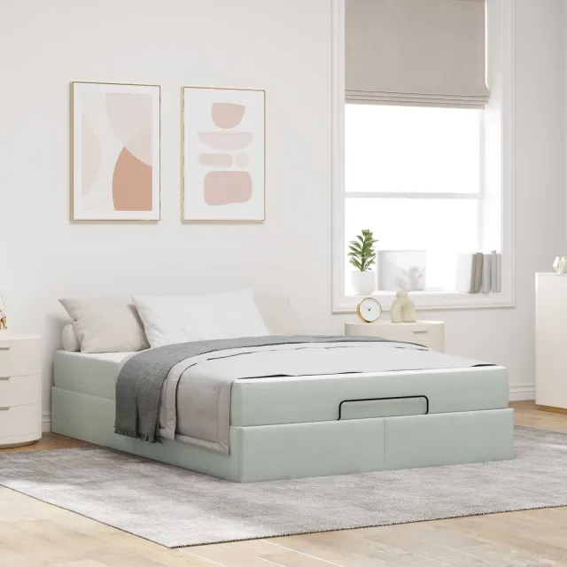 vidaXL Bedframe met matras 2 st Lichtgrijs Fluweel