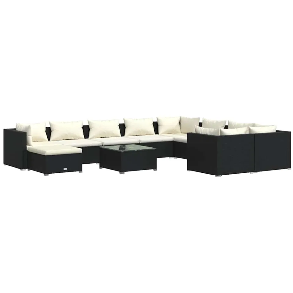 vidaXL 11-delige Loungeset met kussens poly rattan zwart, foto 3