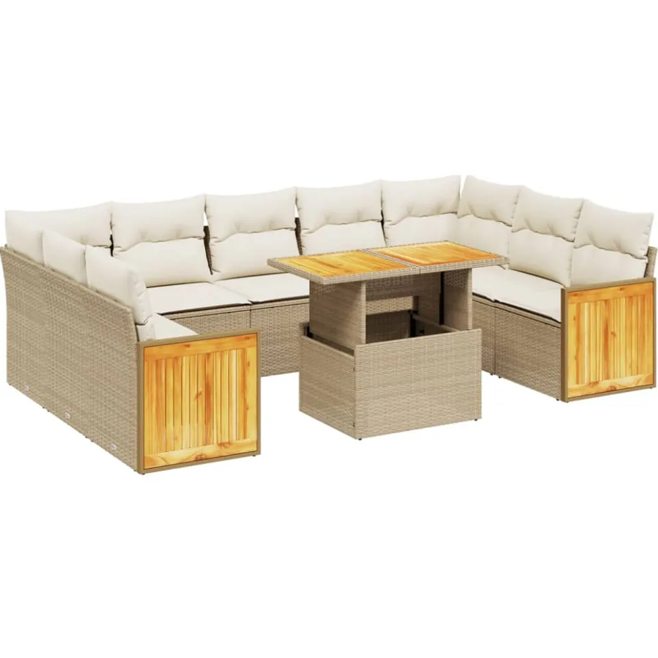 vidaXL 10-delige Loungeset met kussens poly rattan beige, foto 3