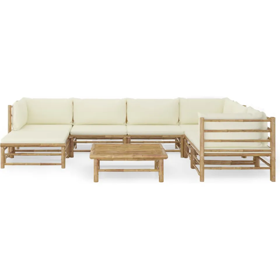 vidaXL 8-delige Loungeset met crèmewitte kussens bamboe, foto 2