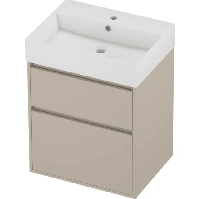 Proline Zara Badmeubelset Porselein Loft 1 Kraangat Greeploos 60x46x78 cm Glans Wit Soft Linen Beige