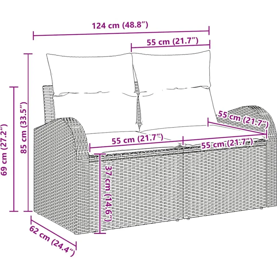 vidaXL Tuinbankenset 7 st Lichtgrijs poly rattan, foto 4