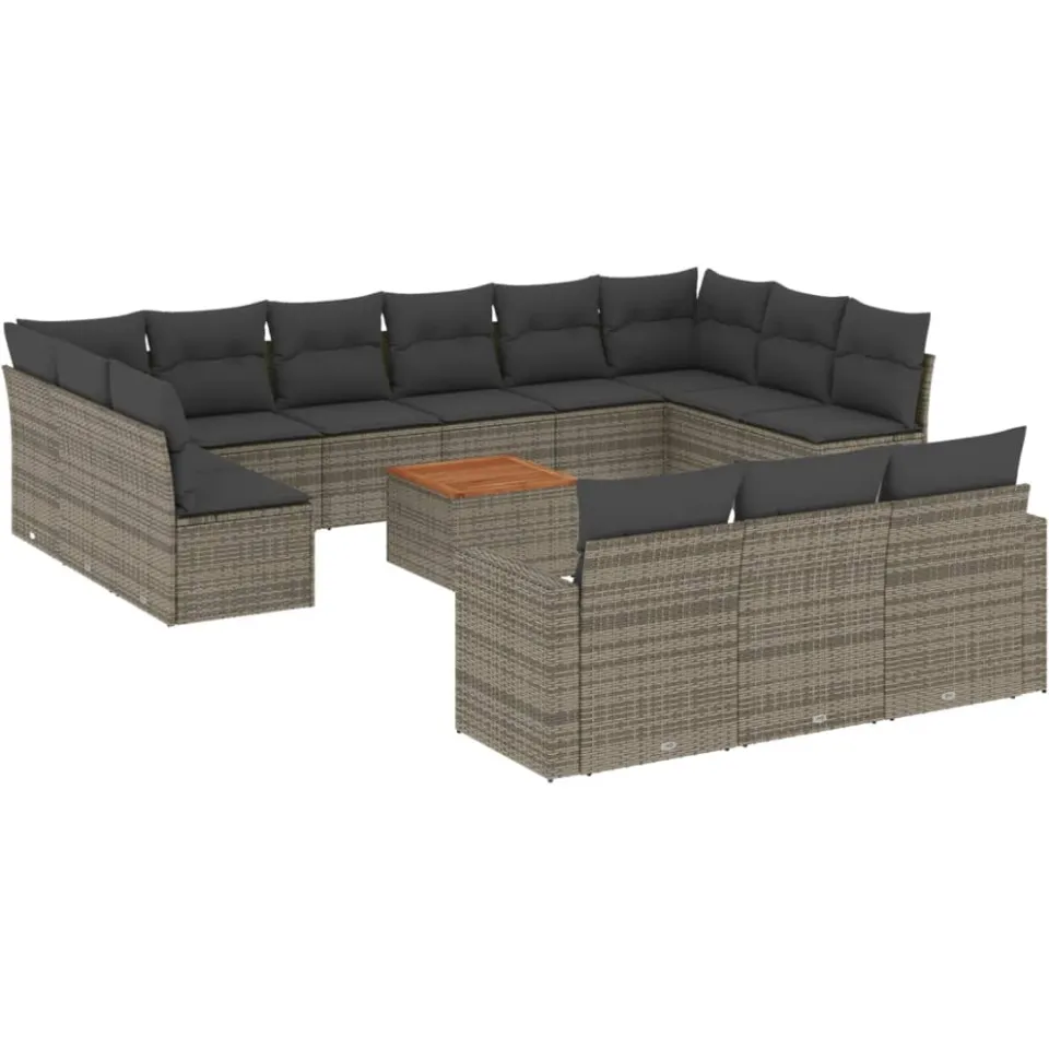 vidaXL 14-delige Loungeset met kussens poly rattan grijs, foto 3