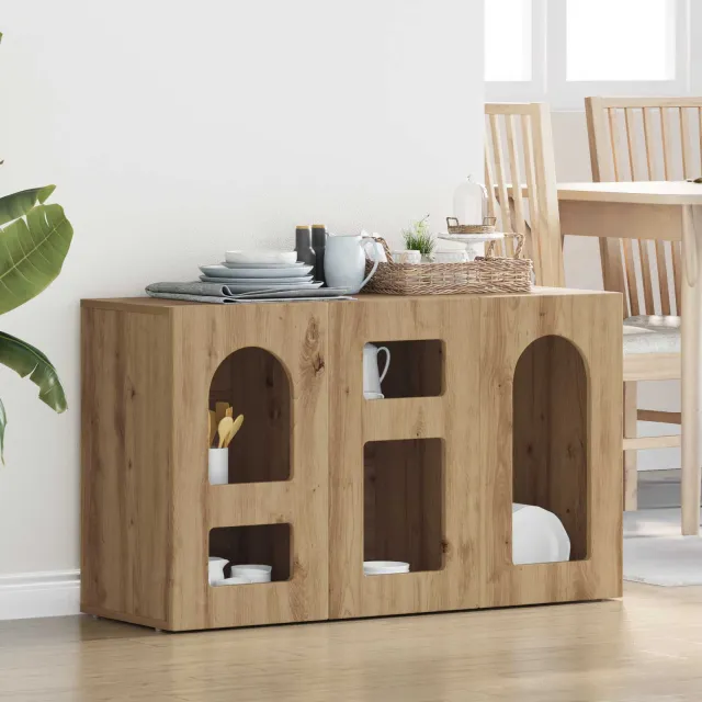 vidaXL Dressoir ELST Artisan Eiken 100 x 35 x 59 cm Bewerkt hout Bruin