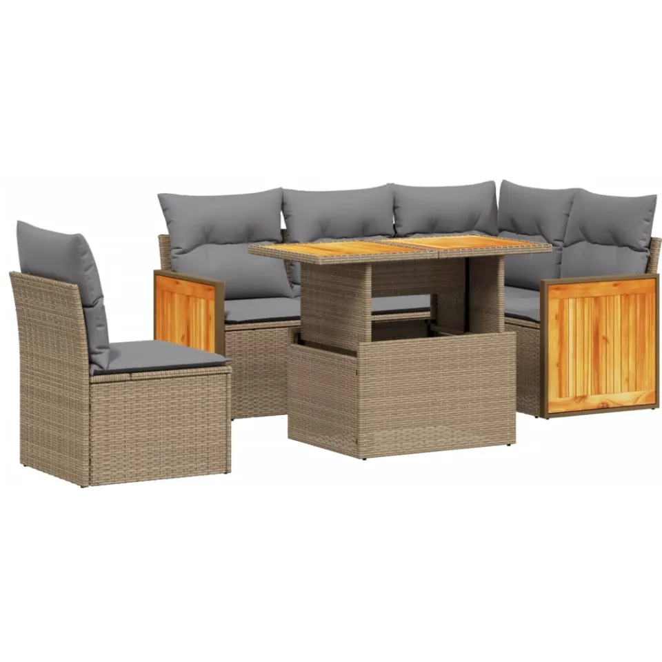 vidaXL 6-delige Loungeset met kussens poly rattan beige, foto 3