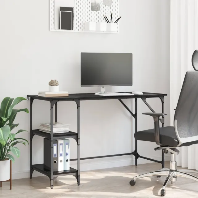 vidaXL Bureau Zwart Eiken 120 x 50 x 75 cm Bewerkt hout, foto 2