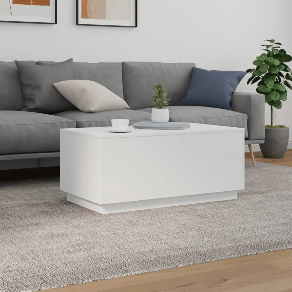 vidaXL Salontafel met LED-verlichting 90x50x40 cm wit, foto 3