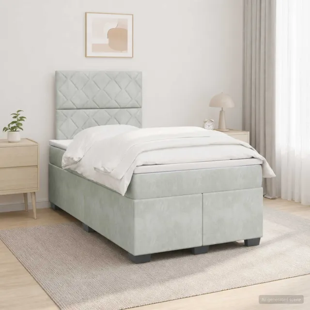 vidaXL Boxspringbed met matras Lichtgrijs 120 x 190 cm Fluweel