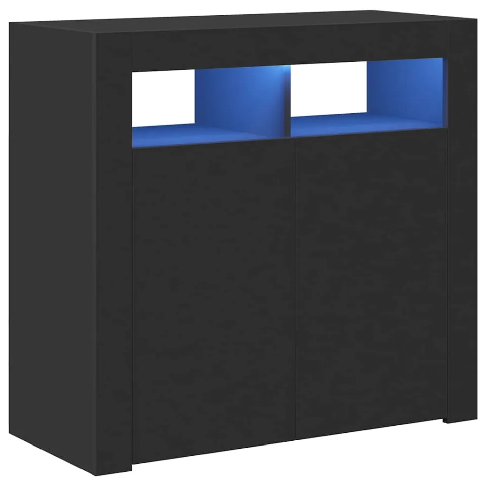 vidaXL Dressoir met LED-verlichting 80x35x75 cm zwart, foto 3