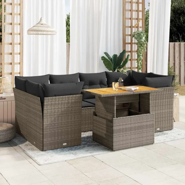 vidaXL 7-delige Loungeset met kussens poly rattan grijs, foto 2