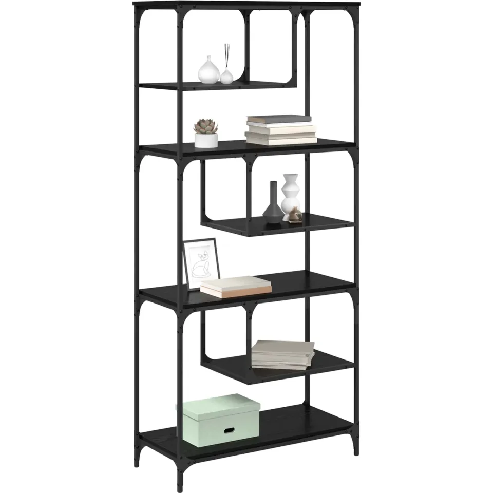 vidaXL Boekenkast 6-laags 81 x 36 x 176 cm Bewerkt hout Zwart eiken
