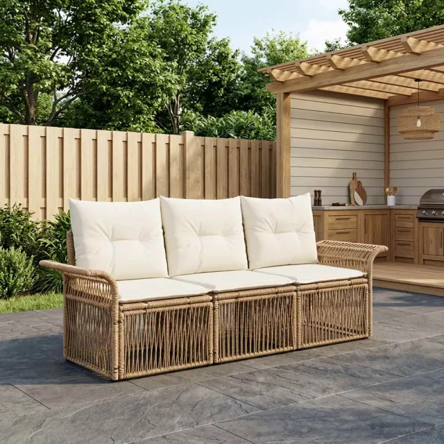 vidaXL Tuinbankenset 3 st 3-zits Beige poly rattan, foto 2