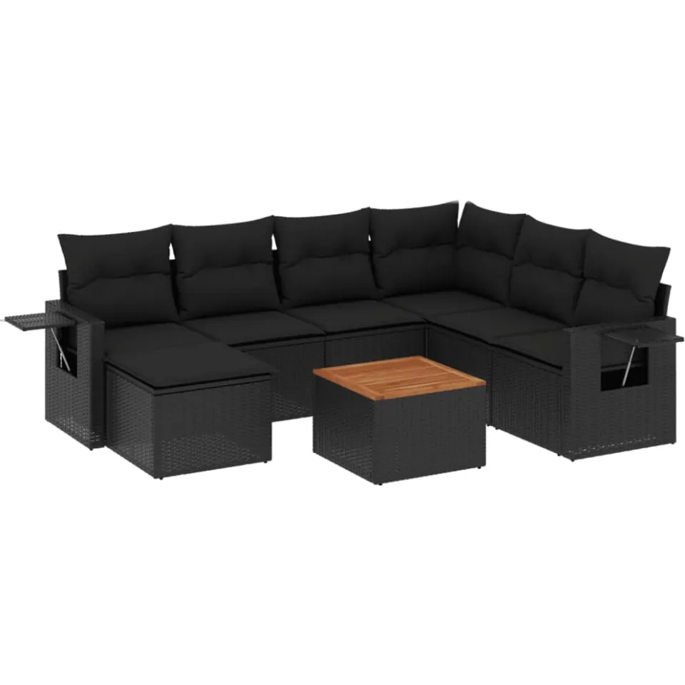 vidaXL 8-delige Loungeset met kussens poly rattan zwart, foto 3