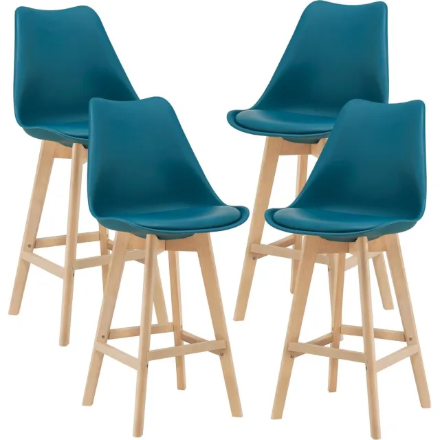 en.casa Barkruk set van 4 kunstleer en beuken 105x48x58 cm turquoise