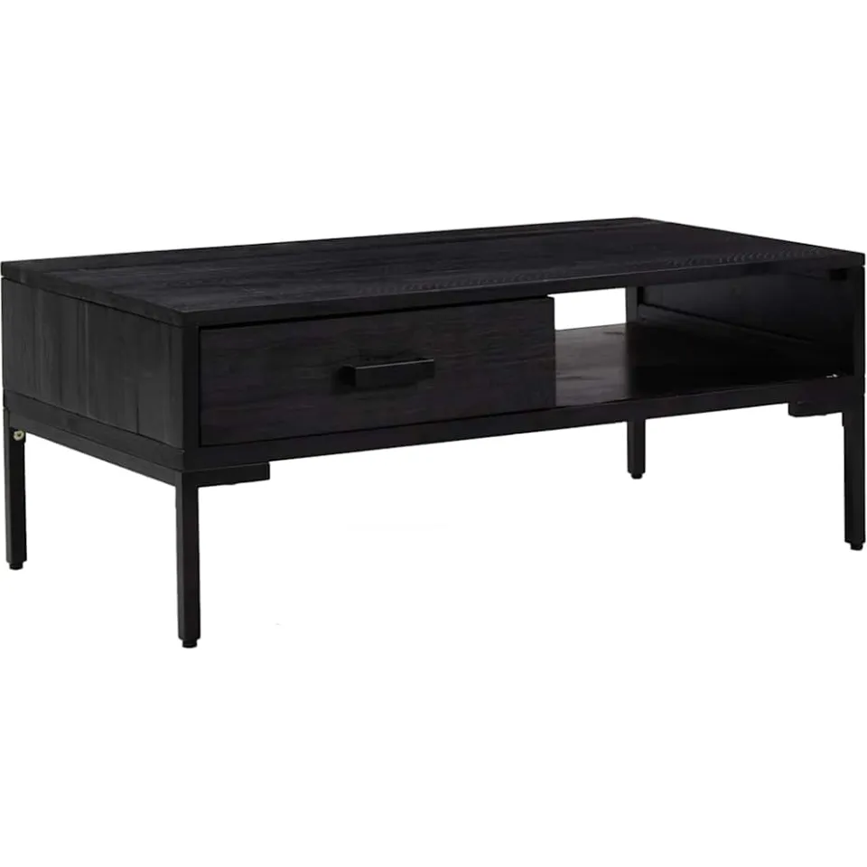 vidaXL Salontafel 90x50x35 cm massief grenenhout zwart, foto 3