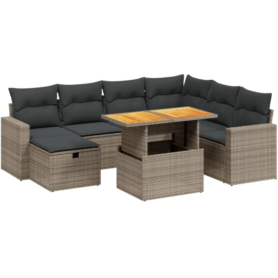 vidaXL 8-delige Loungeset met kussens poly rattan grijs, foto 3