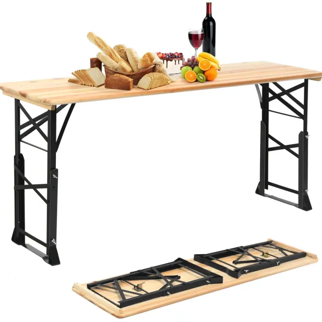 Costway Biertafel, in hoogte verstelbaar, inklapbare biertafel met paraplugat, 168,5 cm lange buffettafel, partytafel, klaptafel voor tuin, feest, achtertuin Naturel