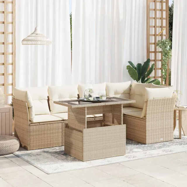 vidaXL 6-delige Loungeset met kussens poly rattan beige, foto 2