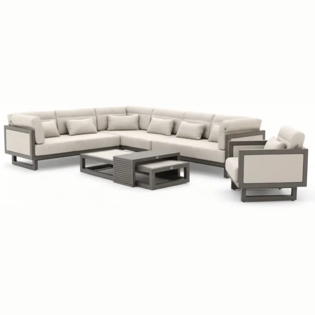 Apple Bee Santorini Loungeset 6-delig Nr.6 - Rechts Lang - Upholstered - 239 x 318 cm Grijs