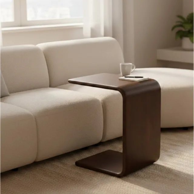 Meubelplaats Laptoptafel Dominica Japandi – Mangohout Brown walnoot – 40x35x58 cm - banktafel - bijzettafel