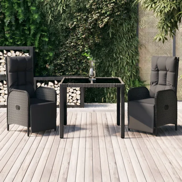 vidaXL 3-delige Tuinset met kussens poly rattan zwart, foto 2