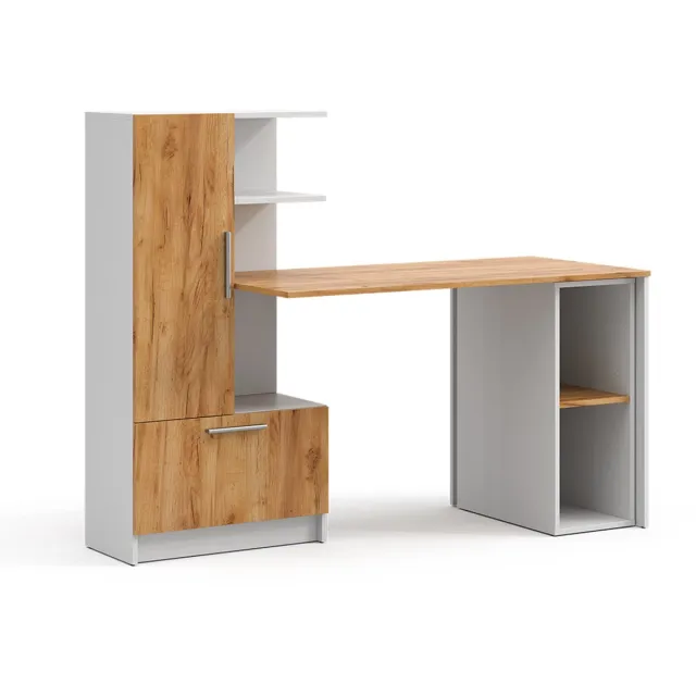 Vicco Bureau Tomy, Wit/Goudkleurig Eiken, 150 x 59 cm Set van 2