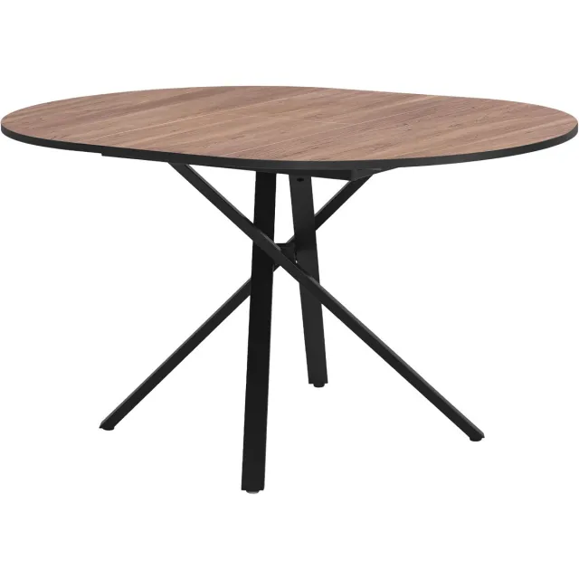 ml-design Uitschuifbare ronde eettafel 100 tot 140 x 76 x 100 cm voor 4 tot 6 personen, bruine keukenstoelen keukentafel serie, moderne woonkamertafel met x vormig stalen onderstel, design eetkamertafel in houtlook voor eethoek keuken en eetkamer