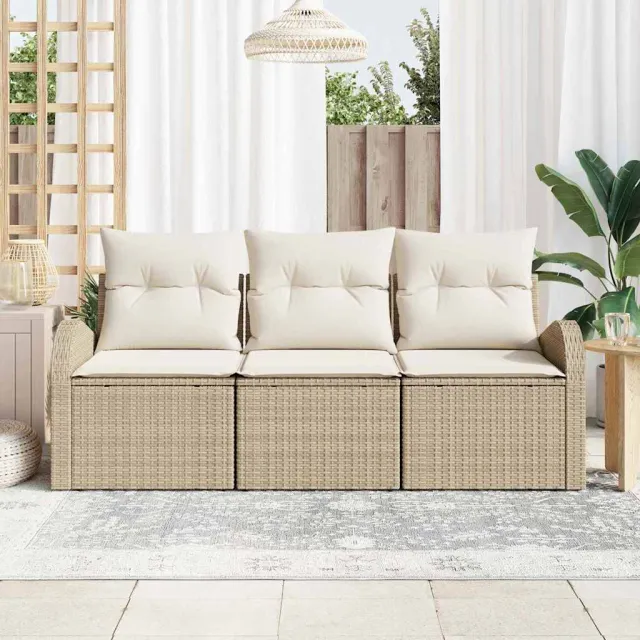 vidaXL Tuin Sofa Set 3 st Beige en wit Poly riet, foto 2