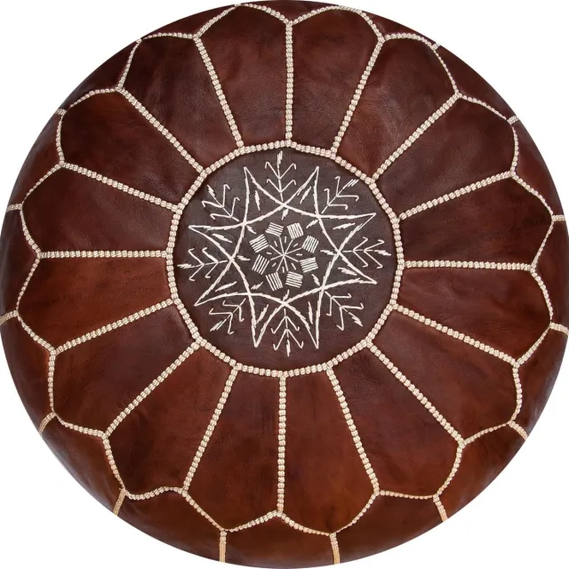 Poufs&Pillows Leren Poef - Honing Bruin - Handgemaakt en hoge kwaliteit - Gevuld geleverd - Poufs&Pillows cognac