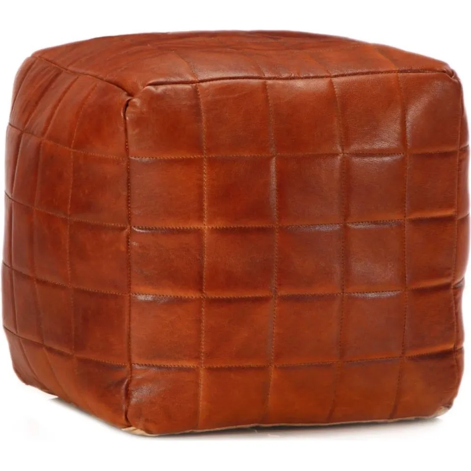 vidaXL Poef 40x40x40 cm echt geitenleer tan bruin, foto 3