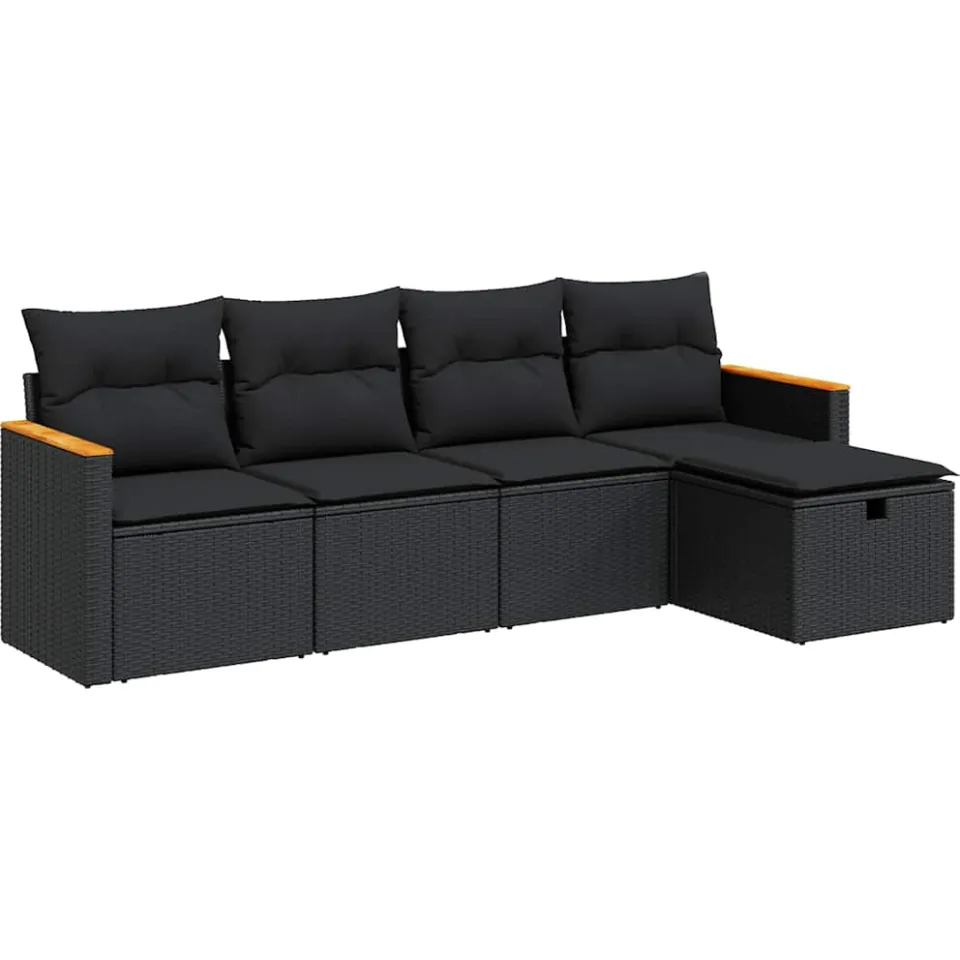 vidaXL 5-delige Loungeset met kussens poly rattan zwart, foto 3
