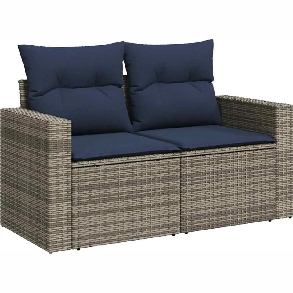 vidaXL 11-delige tuinbankset met kussens, grijs polyrotan
