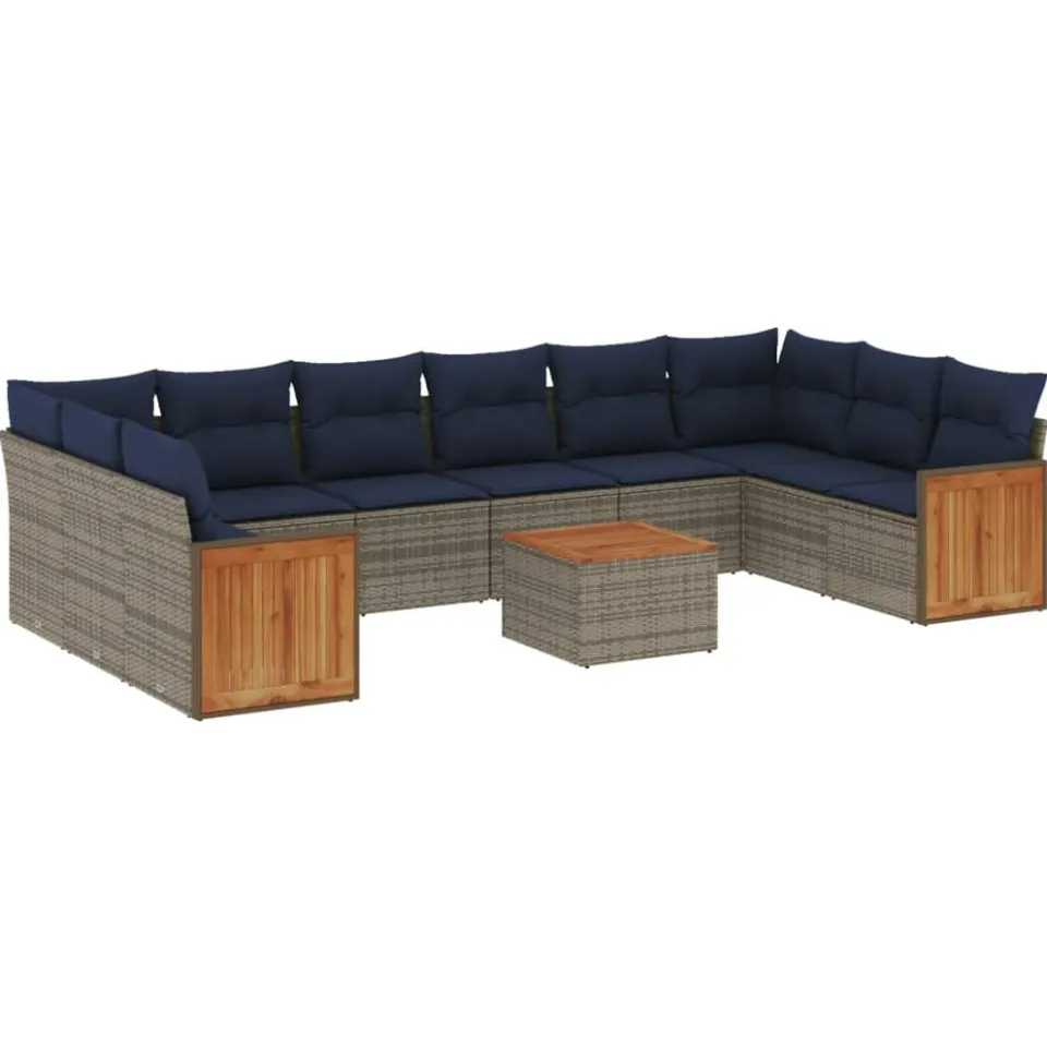 vidaXL 11-delige tuinbankset met kussens, grijs polyrotan, foto 3