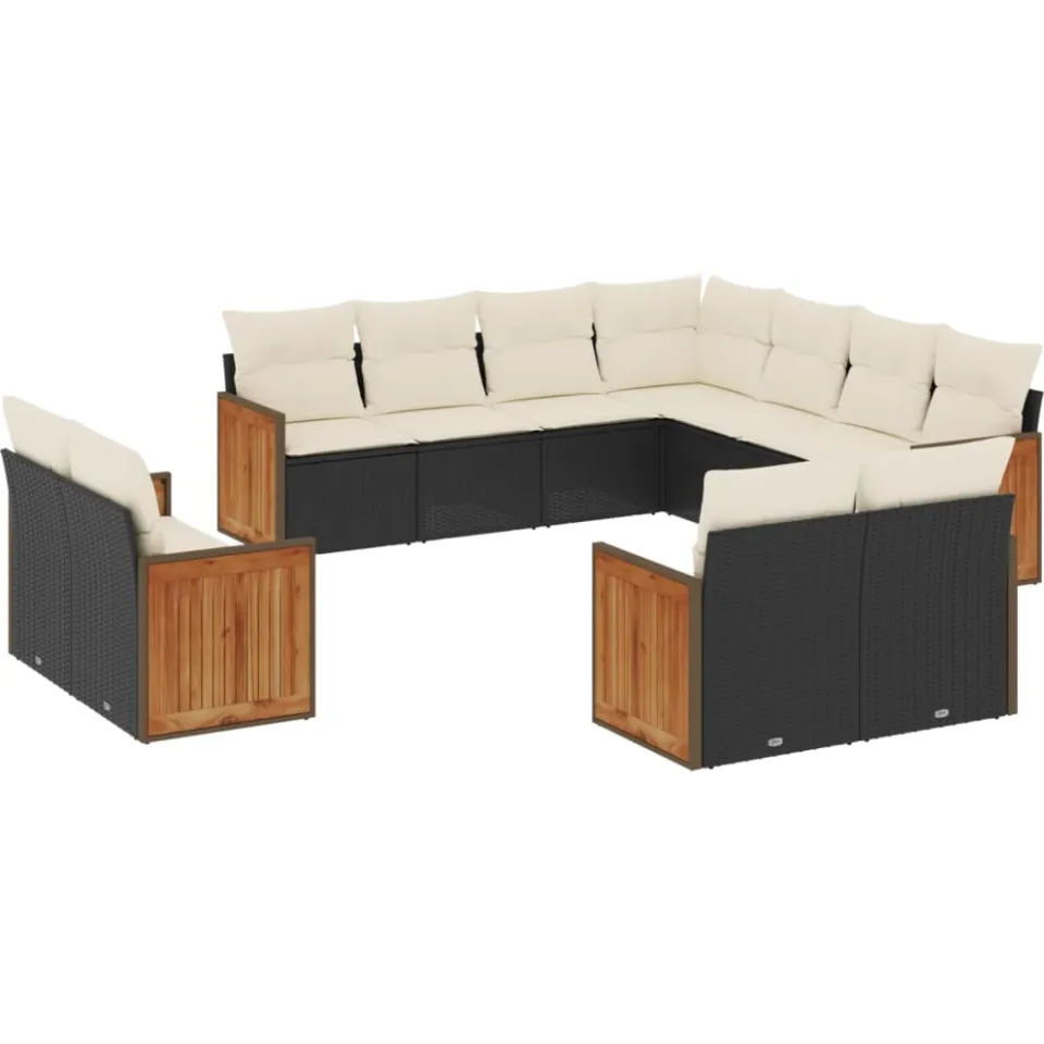 vidaXL 11-delige Loungeset met kussens poly rattan zwart