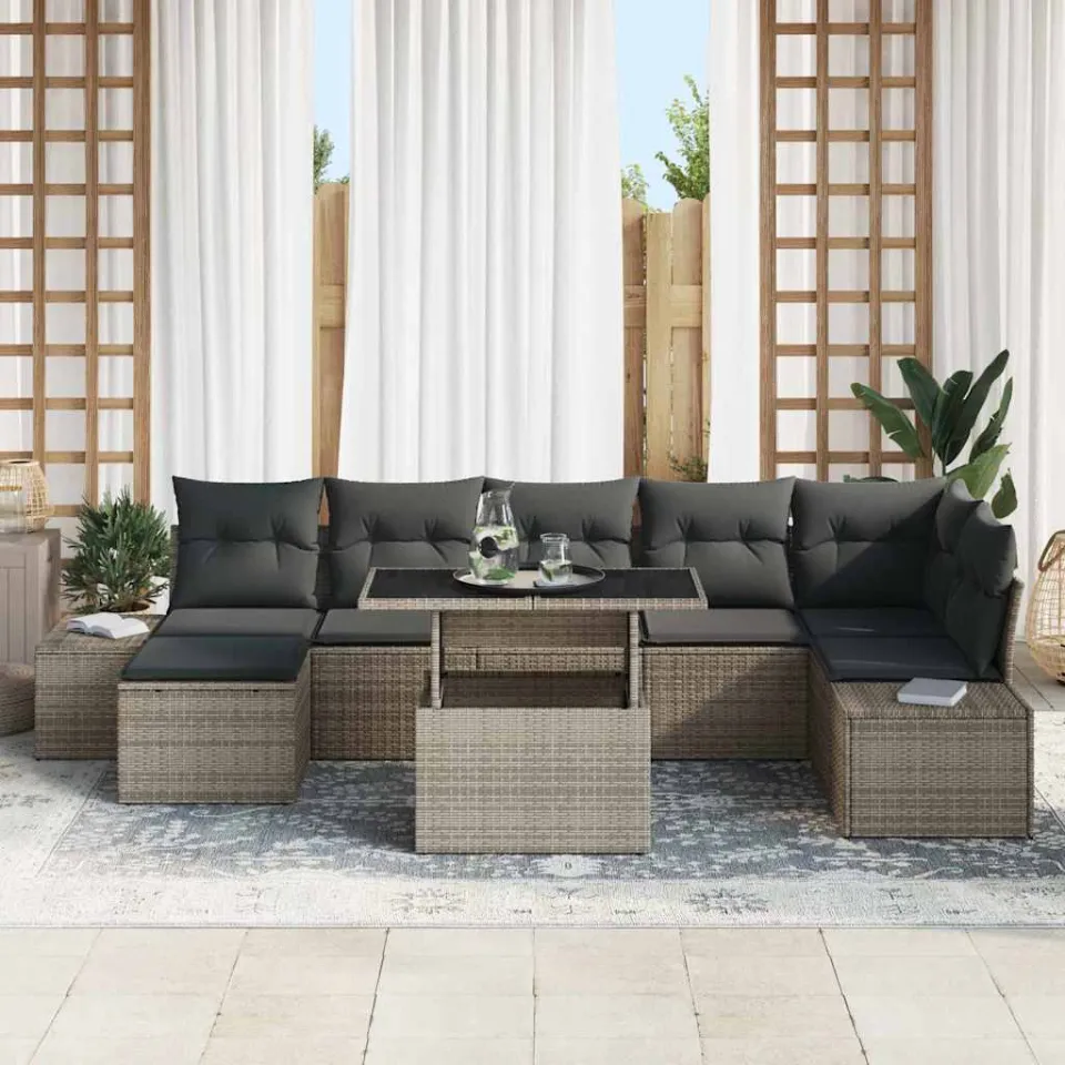 vidaXL Tuin Sofa Set 8 st Grijs poly rattan, foto 3