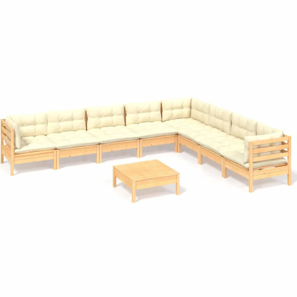 vidaXL 9-delige Loungeset met crèmekleurige kussens massief grenenhout