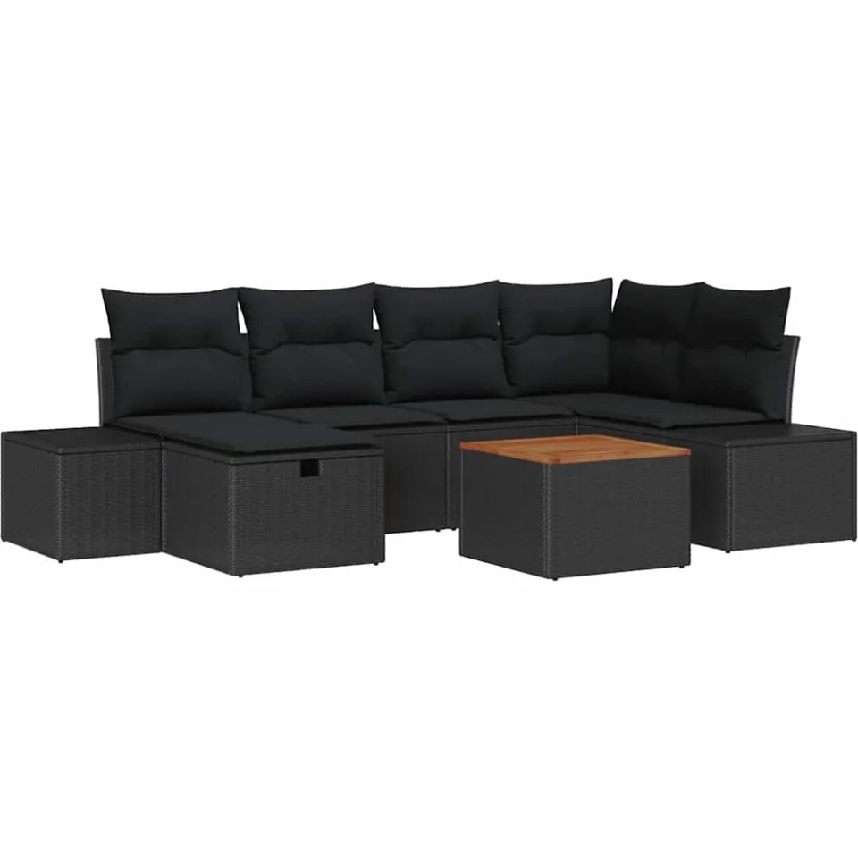 vidaXL Tuinbankenset 7 st Zwart Poly riet