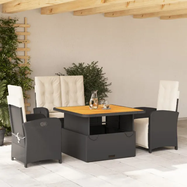 vidaXL 4-delige Tuinset met kussens poly rattan zwart, foto 2