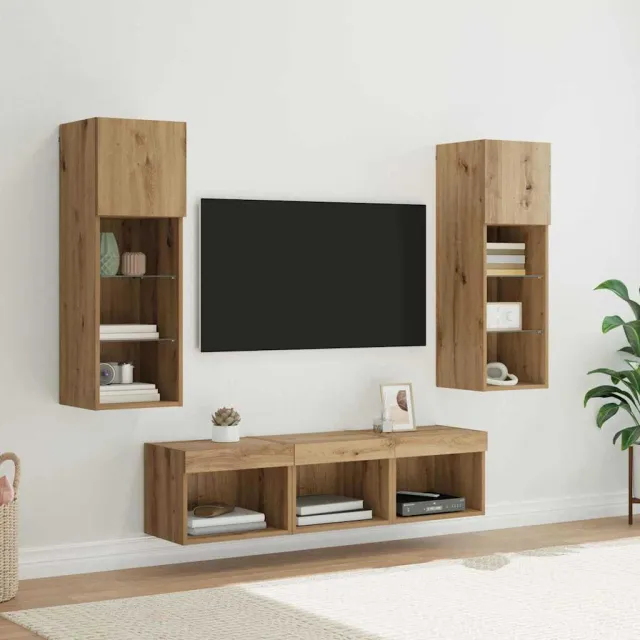 vidaXL TV Wandmeubels 5 st Zwart Eiken Bewerkt hout, foto 2