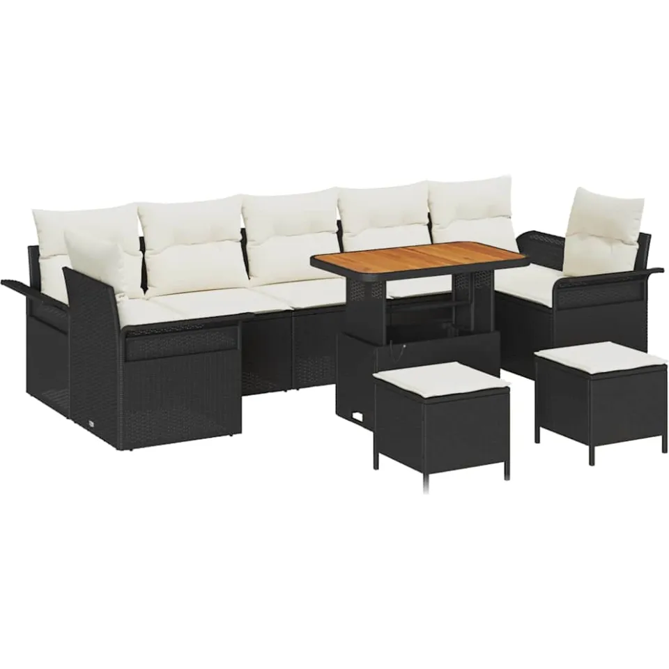 vidaXL Tuinbankenset 10 st Zwart poly rattan, foto 3