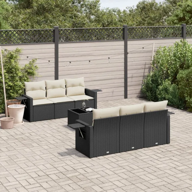 vidaXL 7-delige Loungeset met kussens poly rattan zwart, foto 2