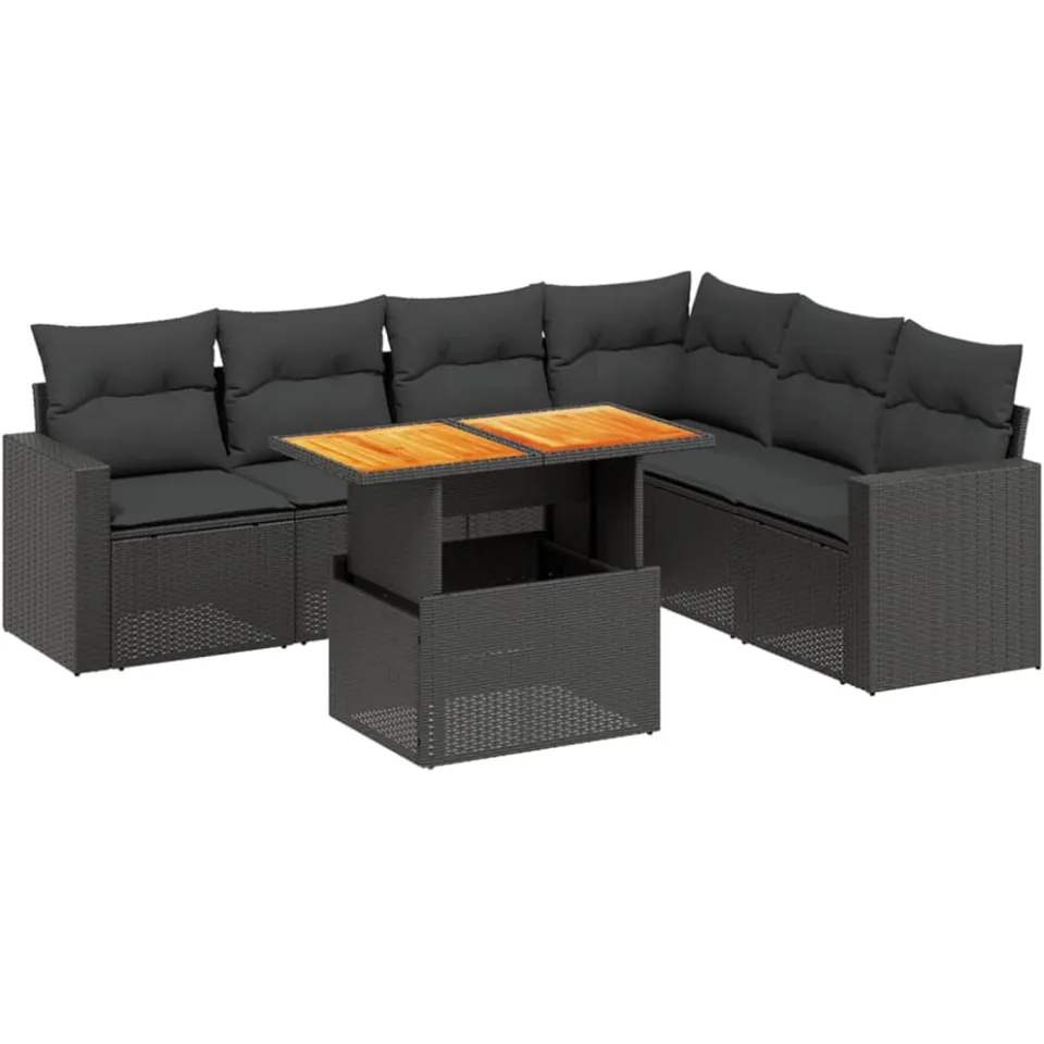 vidaXL 7-delige Loungeset met kussens poly rattan zwart